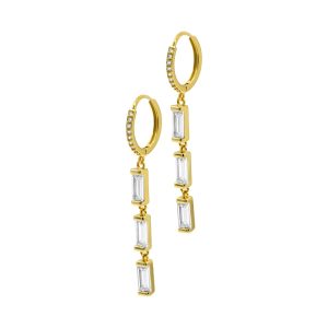 Huggie Hoop Rechteckige Kristallohrringe gold