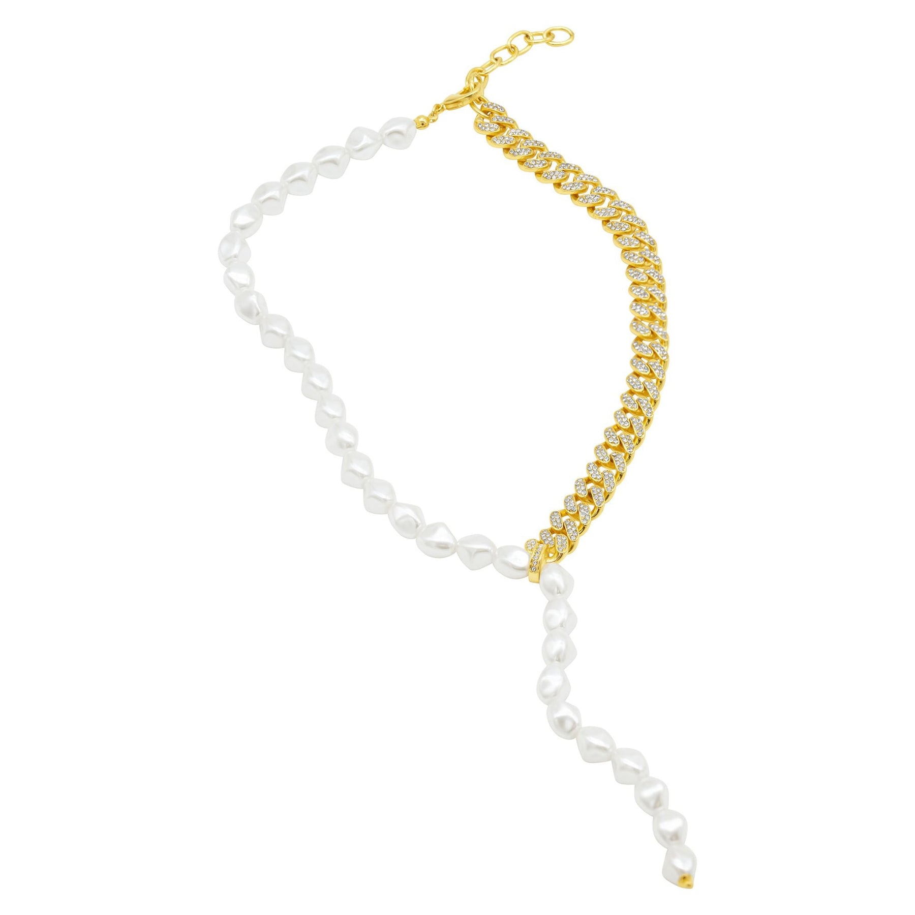 Halbe und halbe Perle Lariat Kette Halsband Gold