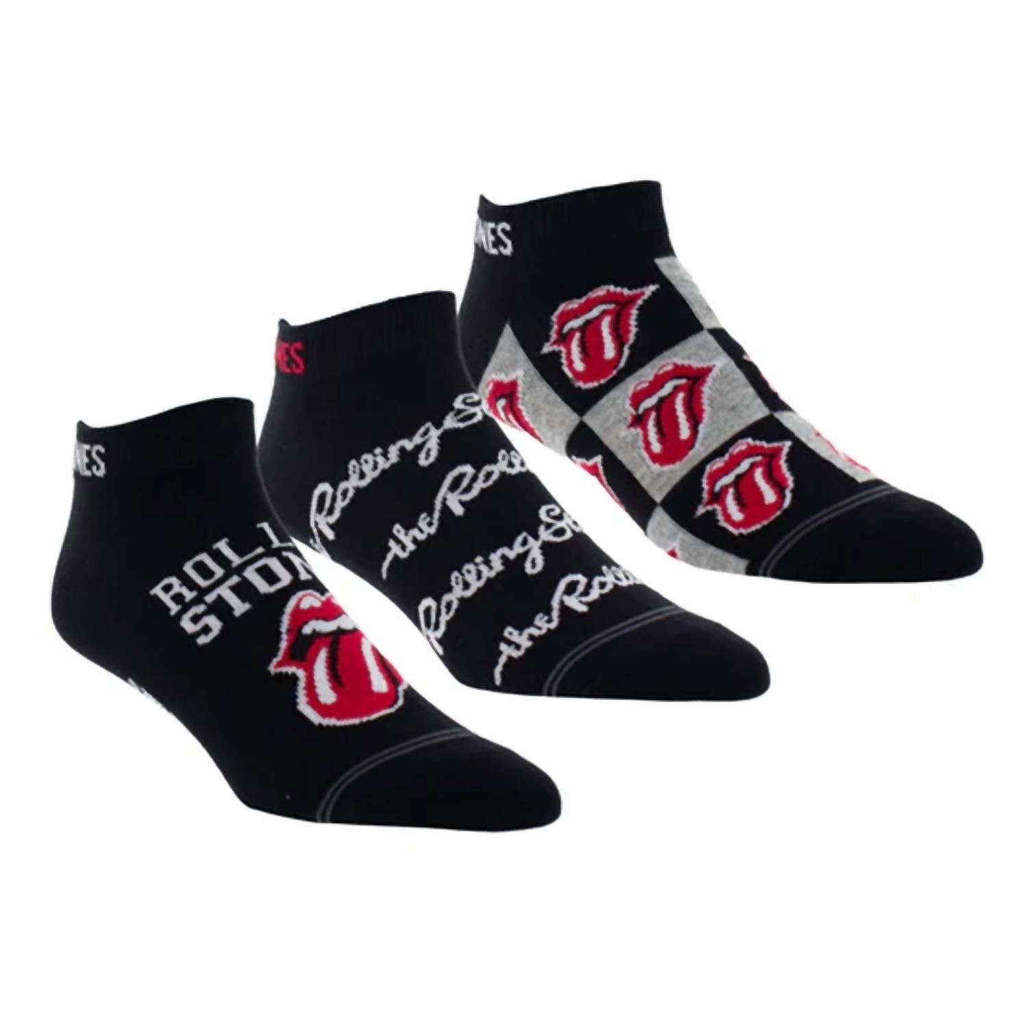Unisex – Rolling Stones Collegiate Zungen Liner Socken – 3 Paar in Schwarz
