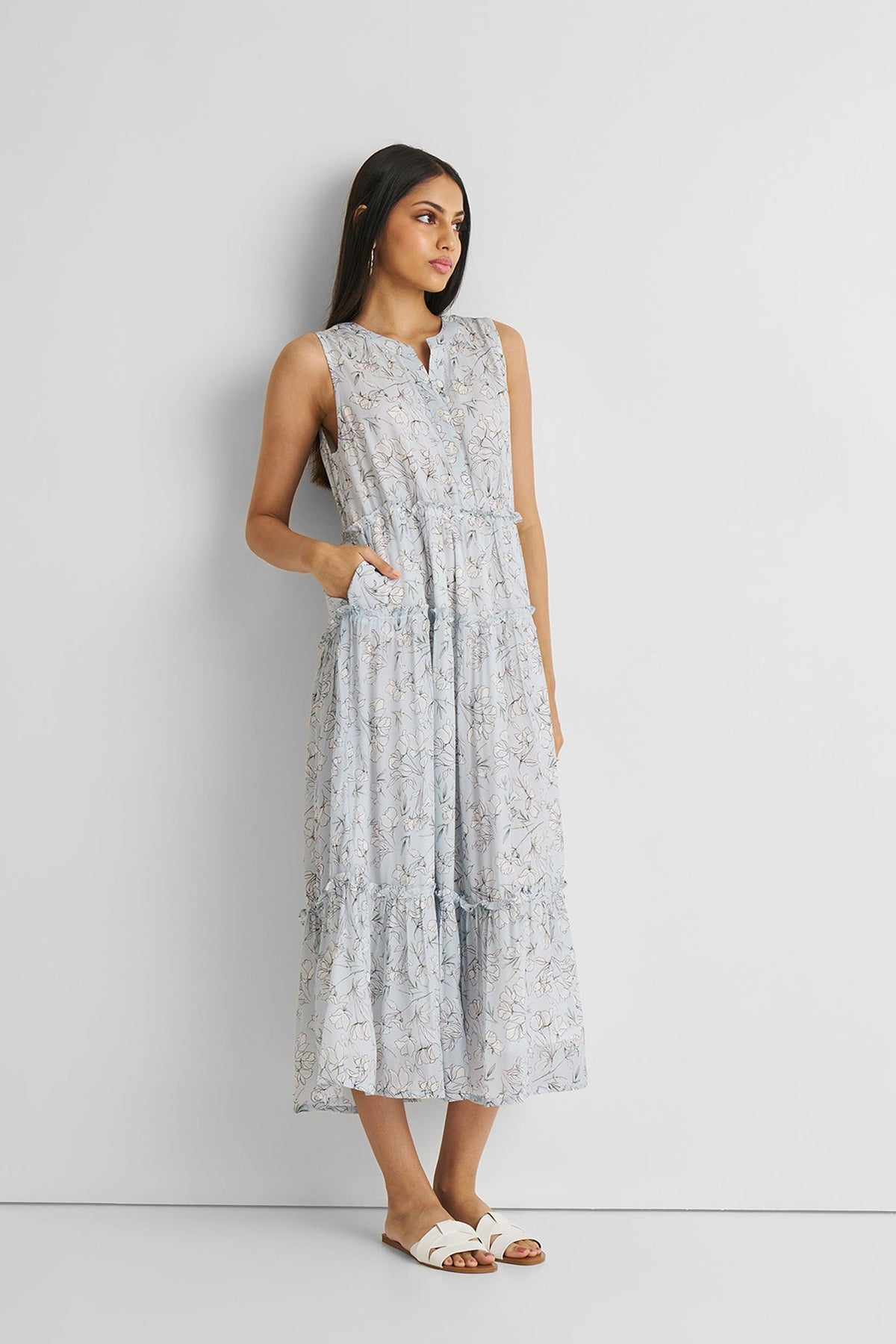 Perfekte Resort Maxi Kleid in blau Blumen