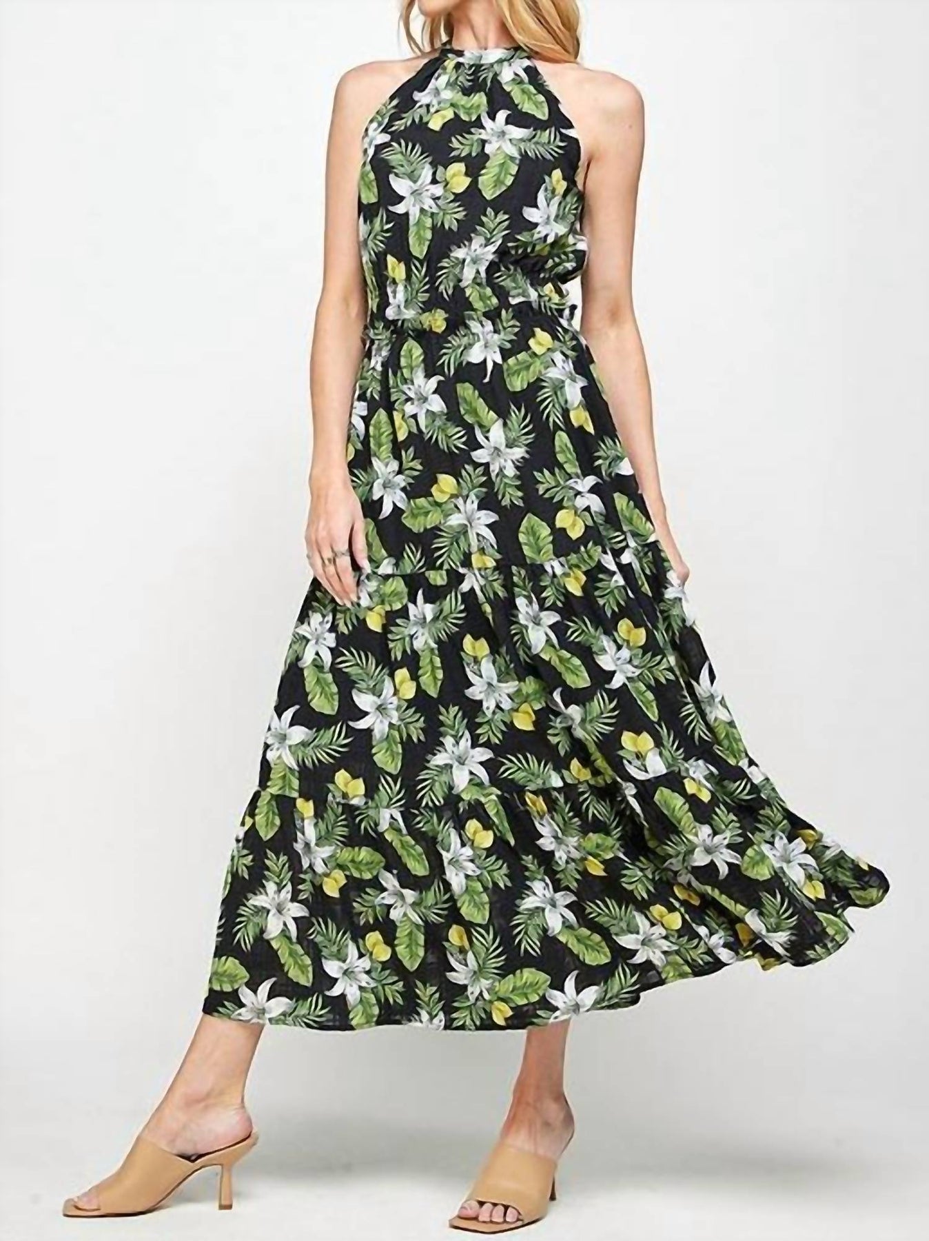 Maxi Neckholder Kleid in Schwarz