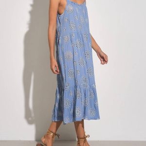Lochstickerei Maxikleid in blau