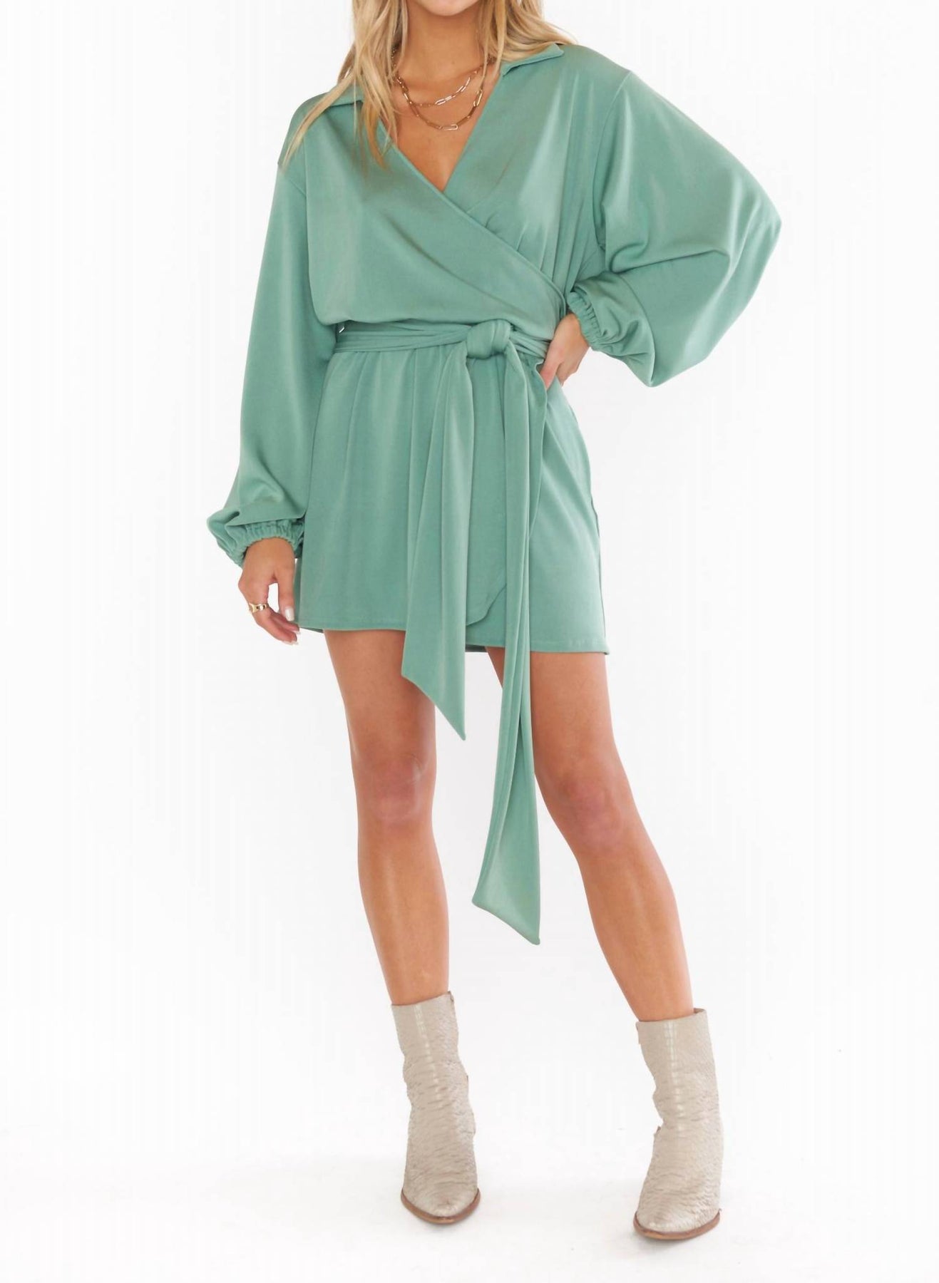 Chloe Kleid mit Kragen in Salbeigrün