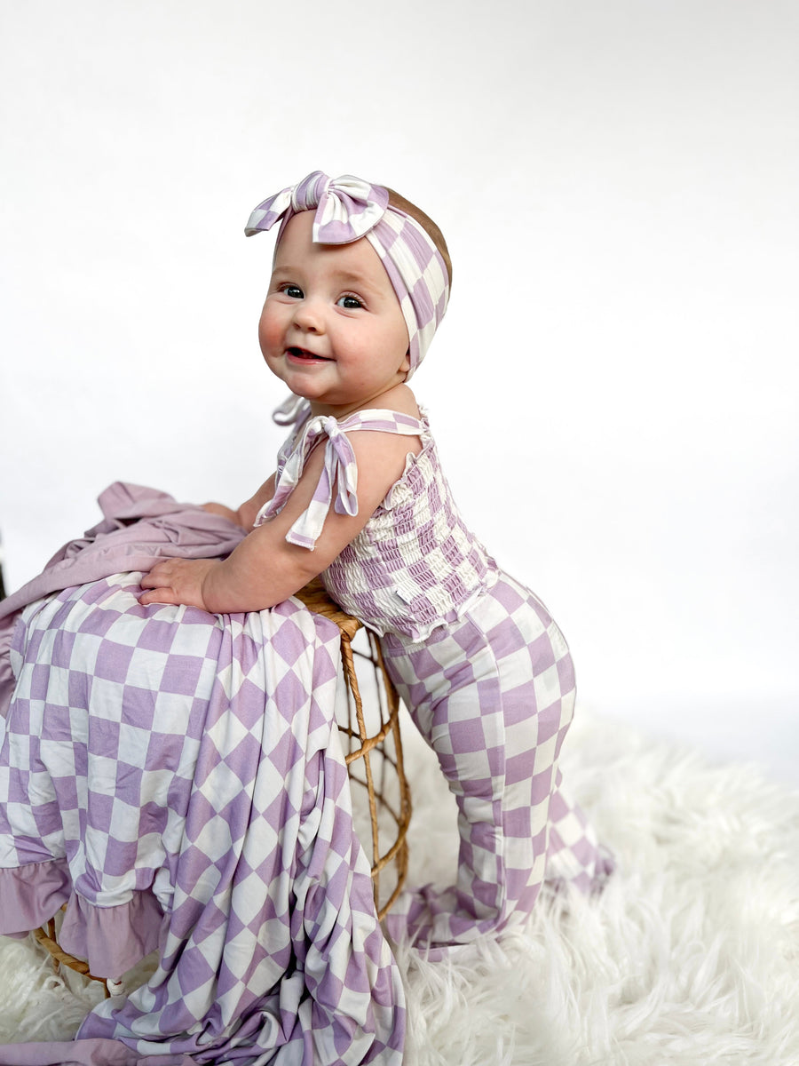 PERIWINKLE CHECKS DREAM SMOCKED FLARE Set