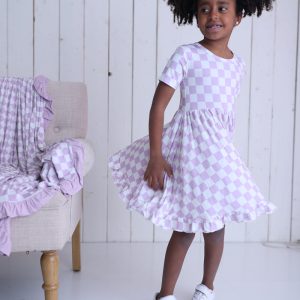 PERIWINKLE CHECKS DREAM Rüschenkleid