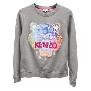 Kenzo gesticktes Tiger Sweatshirt aus grauer Baumwolle