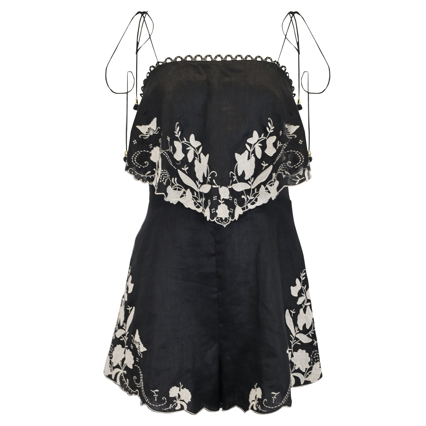 Zimmermann Mit Blumenmuster bestickt Juniper Leinen Playsuit in schwarz Leinen