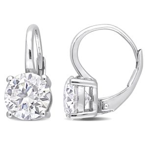 Mimi & Max 3 1/5ct DEW Created Moissanite Solitaire Leverback Ohrringe aus Sterling Silber