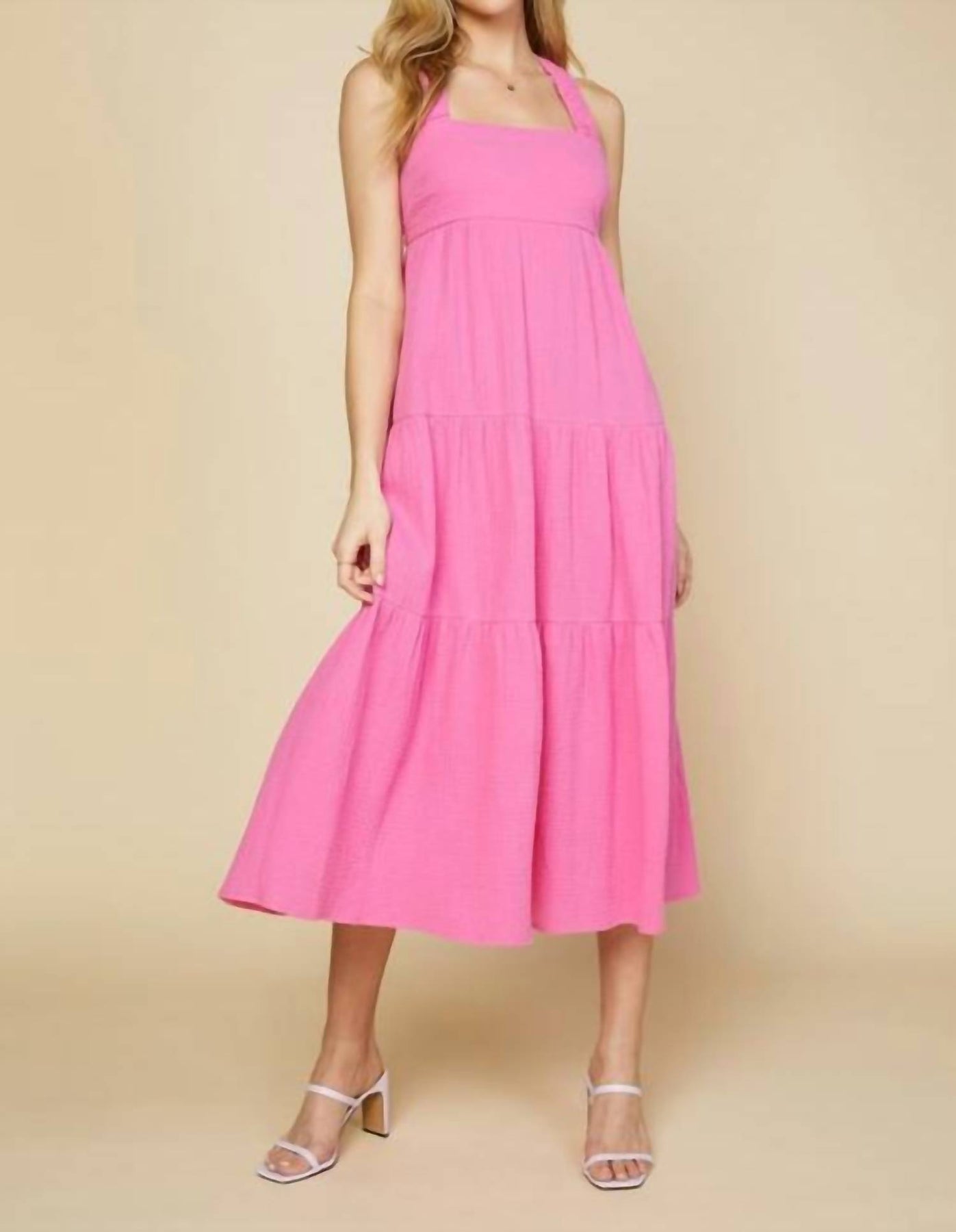 Kreuz zurück Tiered Maxi Kleid in Rosa