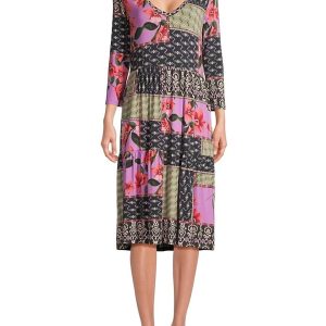 Zanda 3/4 Ärmel gesteppte Tee Länge Kleid in Mehrfarbig