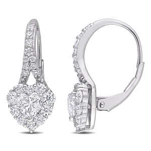 Mimi & Max 2ct DEW Created Moissanit Herz Halo Leverback Ohrringe aus Sterlingsilber