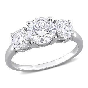 Mimi & Max 2 1/4ct DEW Created Moissanite Three-Stone Engagement Ring aus Sterling Silber
