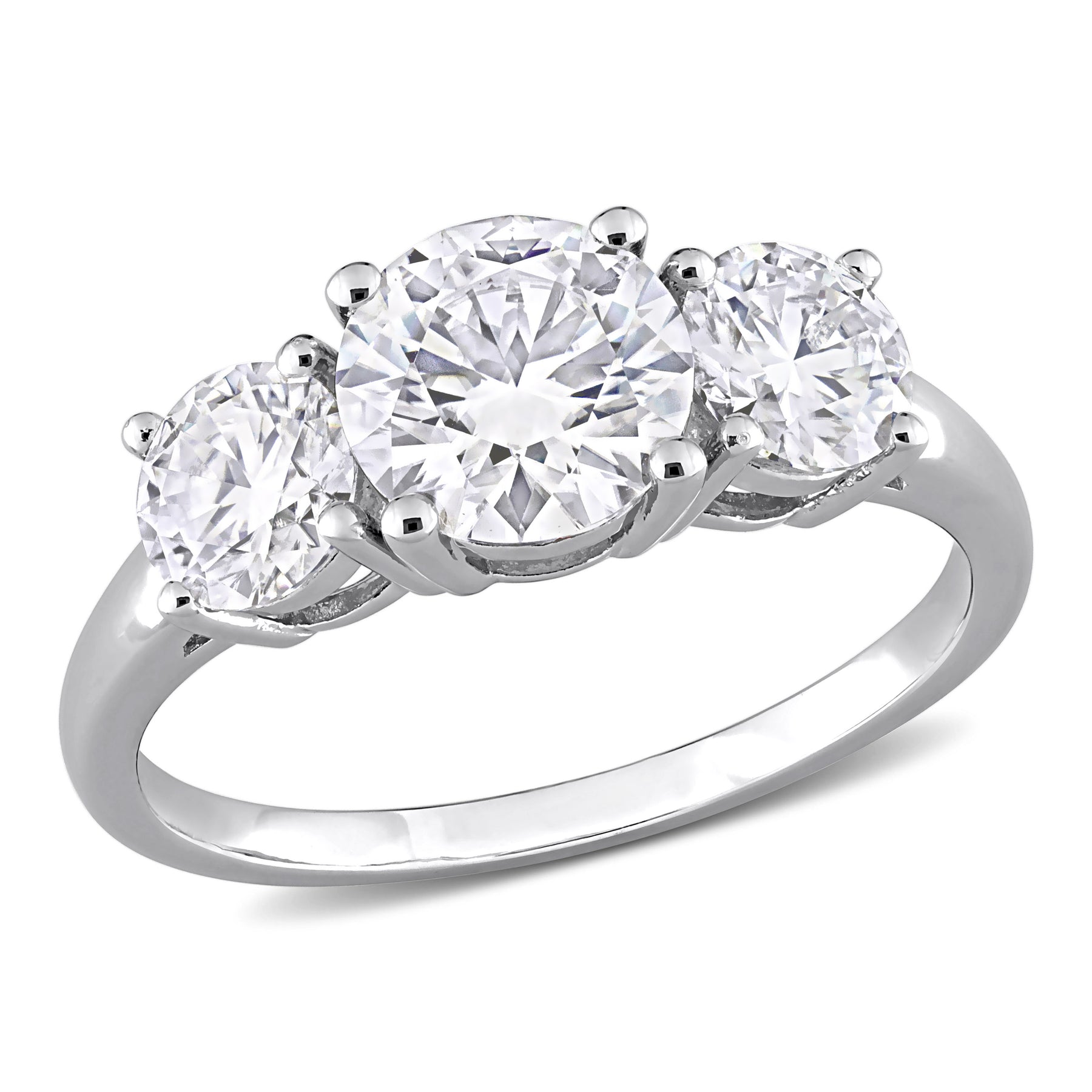 Mimi & Max 2 1/4ct DEW erstellt Moissanit Drei-Stein-Verlobungsring in Sterling Silber
