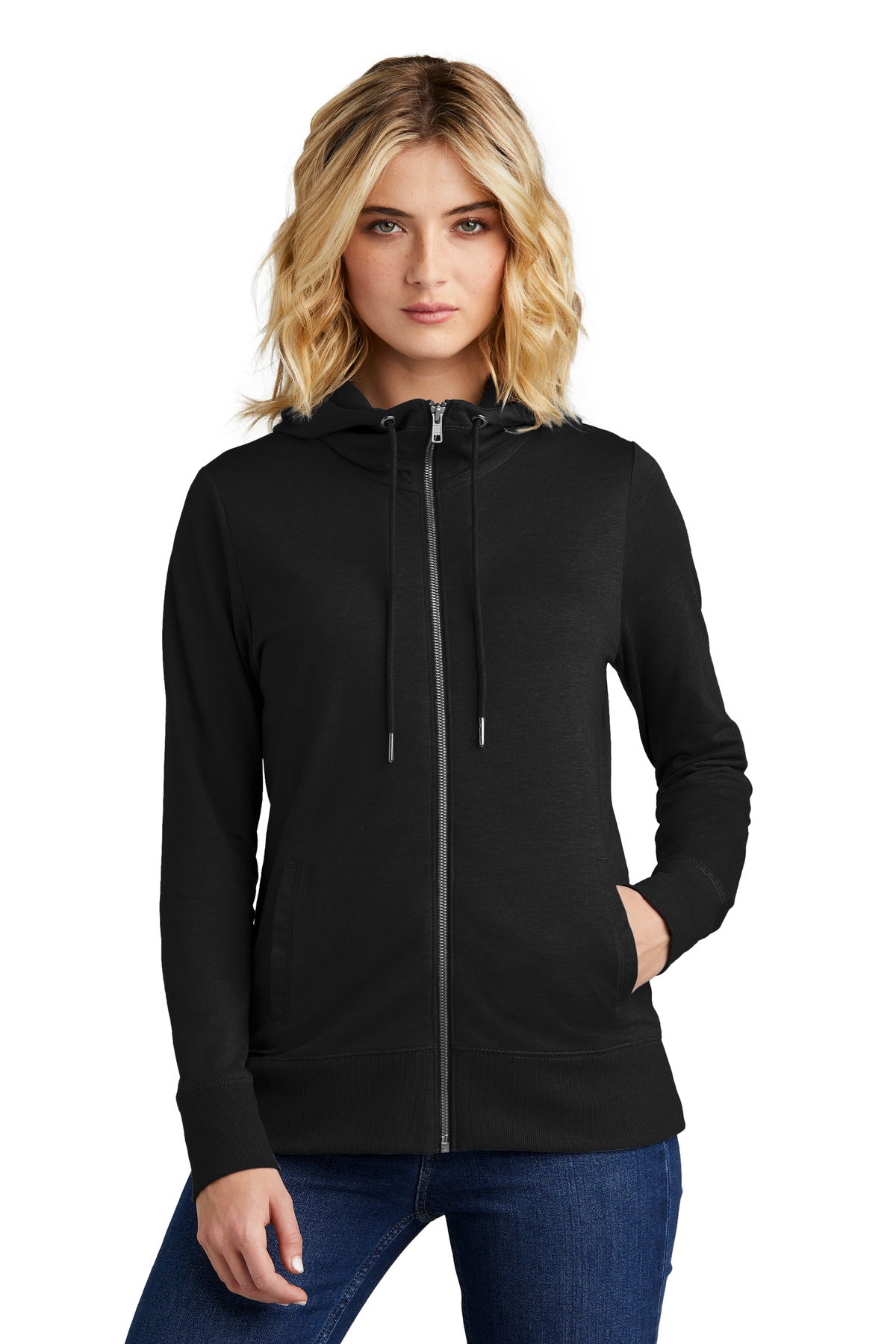 District Damen Featherweight Französisch Terry durchgehender Reißverschluss Kapuzenpullover DT673