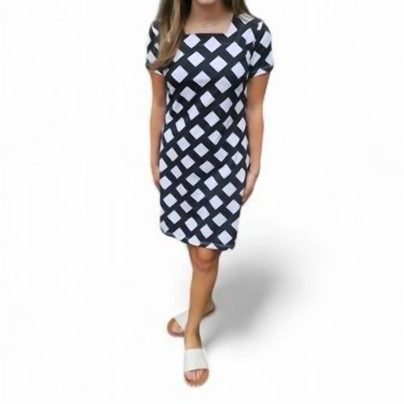 Quadratisches Kleid mit Diamantdruck in Schwarz/Weiß