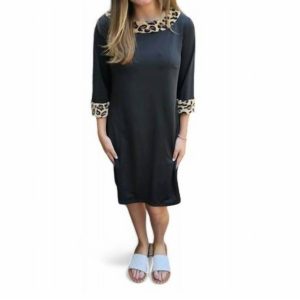 Kleid mit Leopardenbesatz in Schwarz
