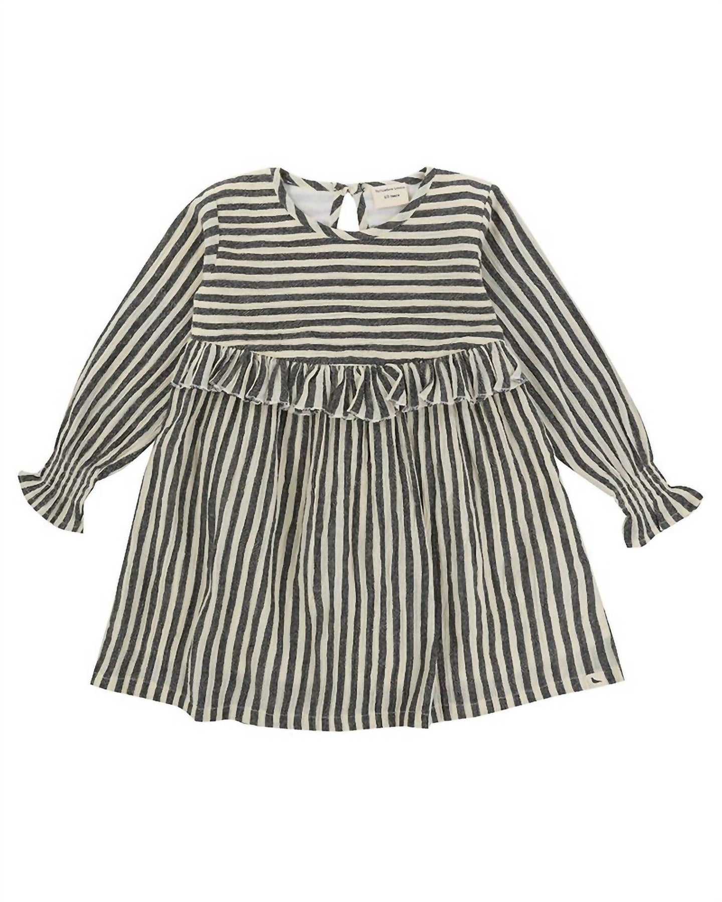 Gewebtes gestreiftes Longsleeve-Kleid in Grau/Creme
