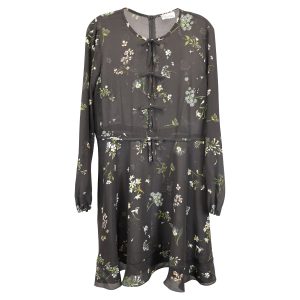 Red Valentino Langarmkleid mit Blumendruck aus schwarzem Seidenchiffon 7733643051068