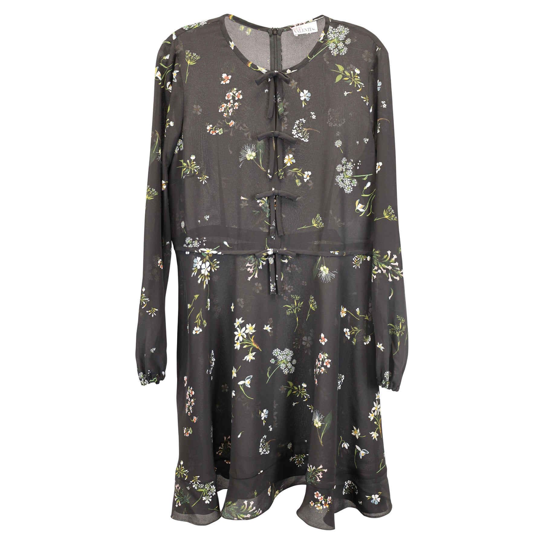 Red Valentino Langärmeliges Kleid mit Blumenmuster in Schwarz Seide Chiffon