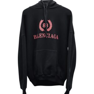 Balenciaga Rosafarbener Logo Kapuzenpullover aus schwarzer Baumwolle