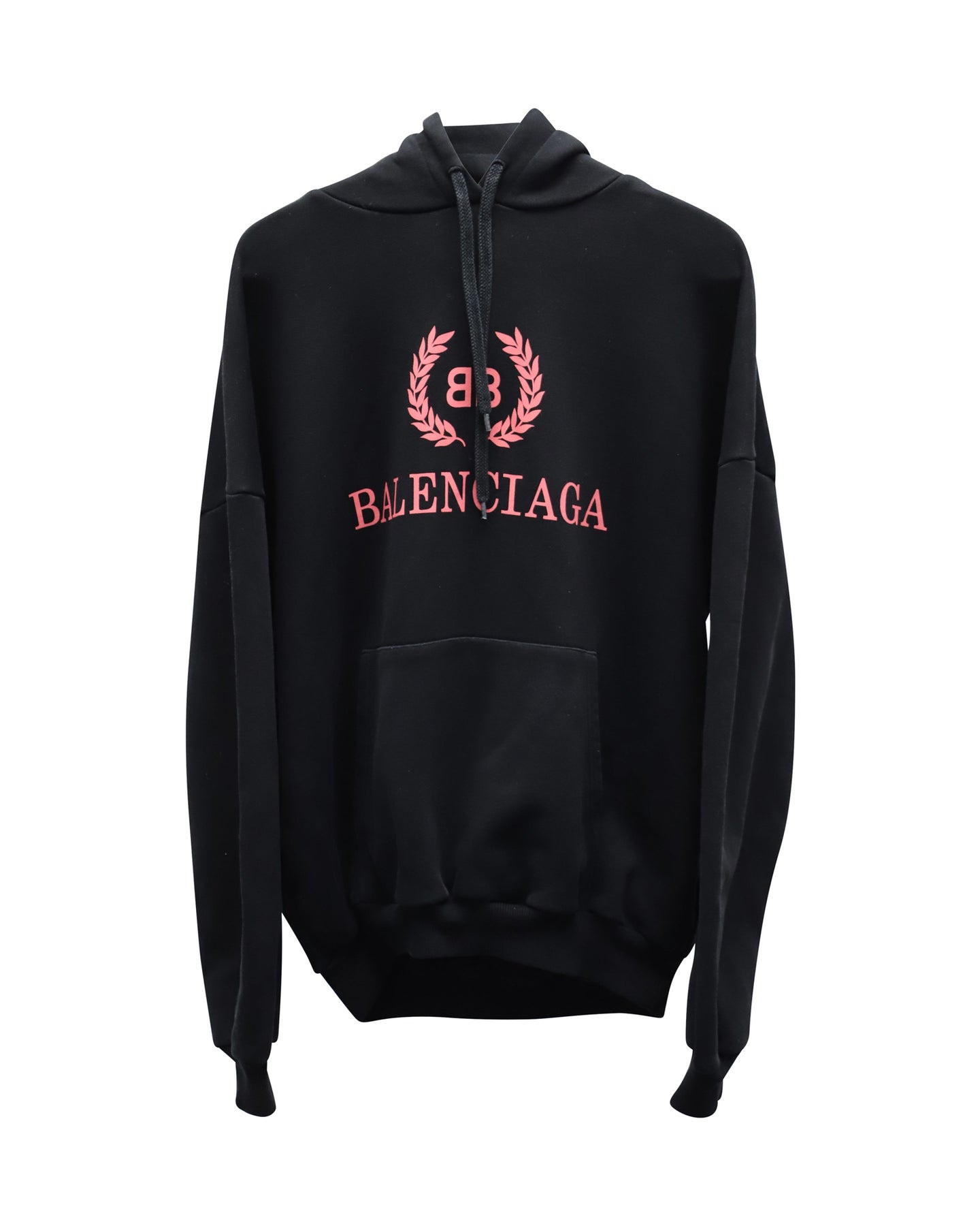 Balenciaga Rosafarbener Logo Kapuzenpullover aus schwarzer Baumwolle