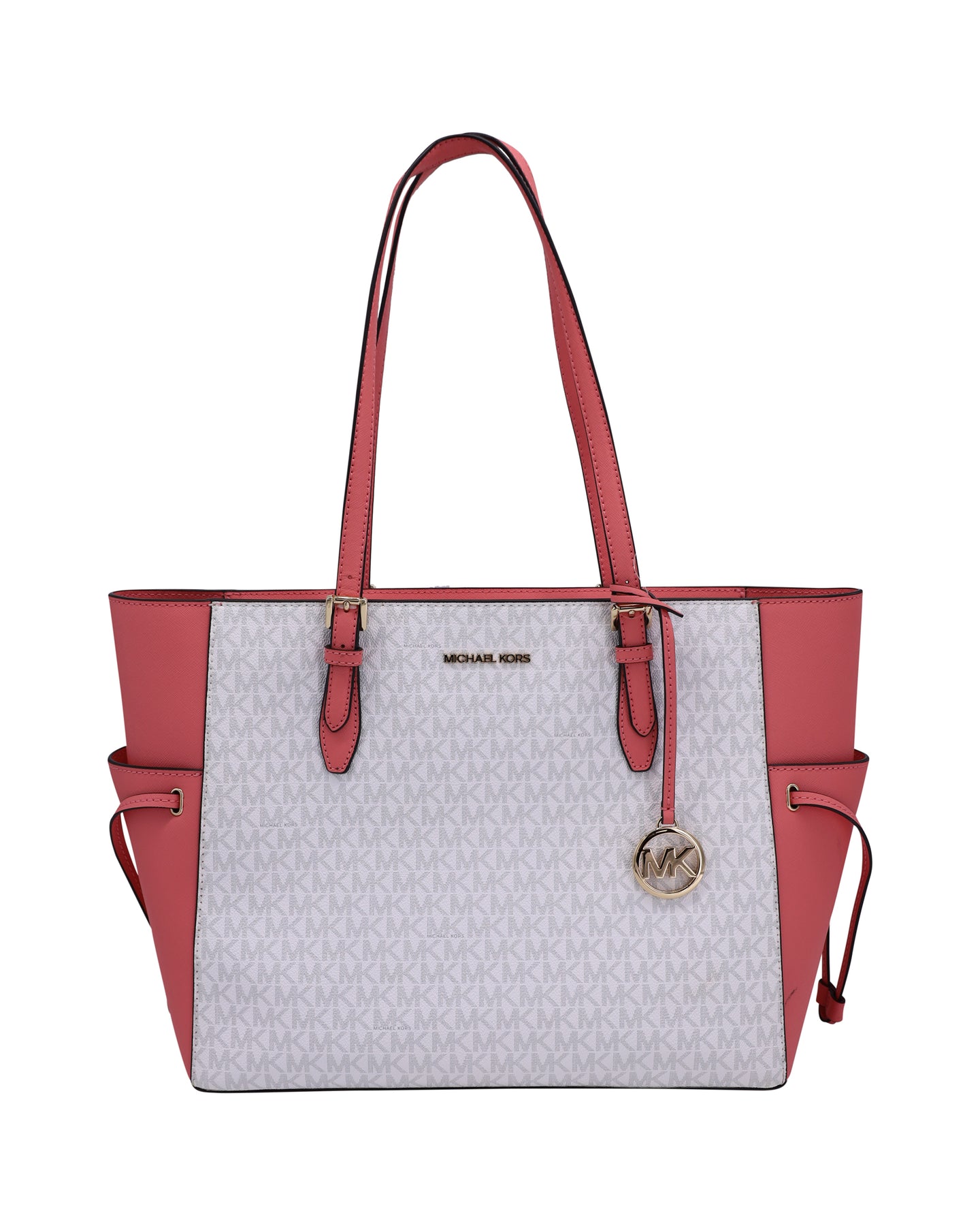Michael Michael Kors Gilly Reisetasche aus weißem und rosafarbenem Canvas
