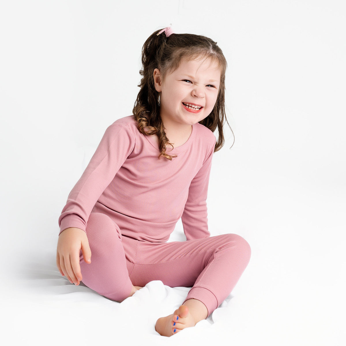 Baumwolle Süßigkeiten (rosa) gerippt Langarm PJ's