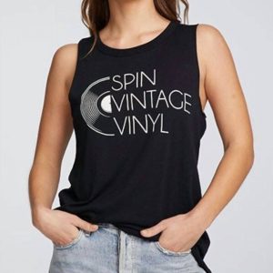 Spin Vintage Vinyl Muscle Tank in True schwarz
