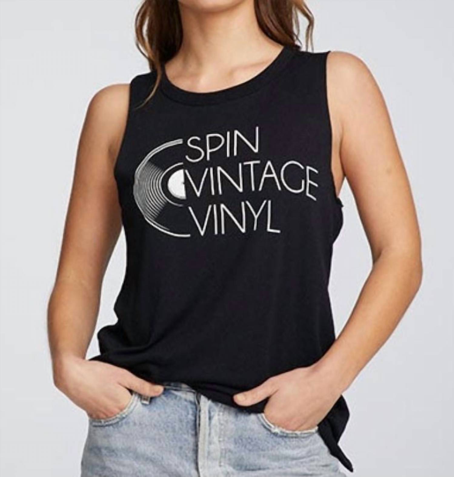Spin Vintage Vinyl Muskel Top in True Schwarz