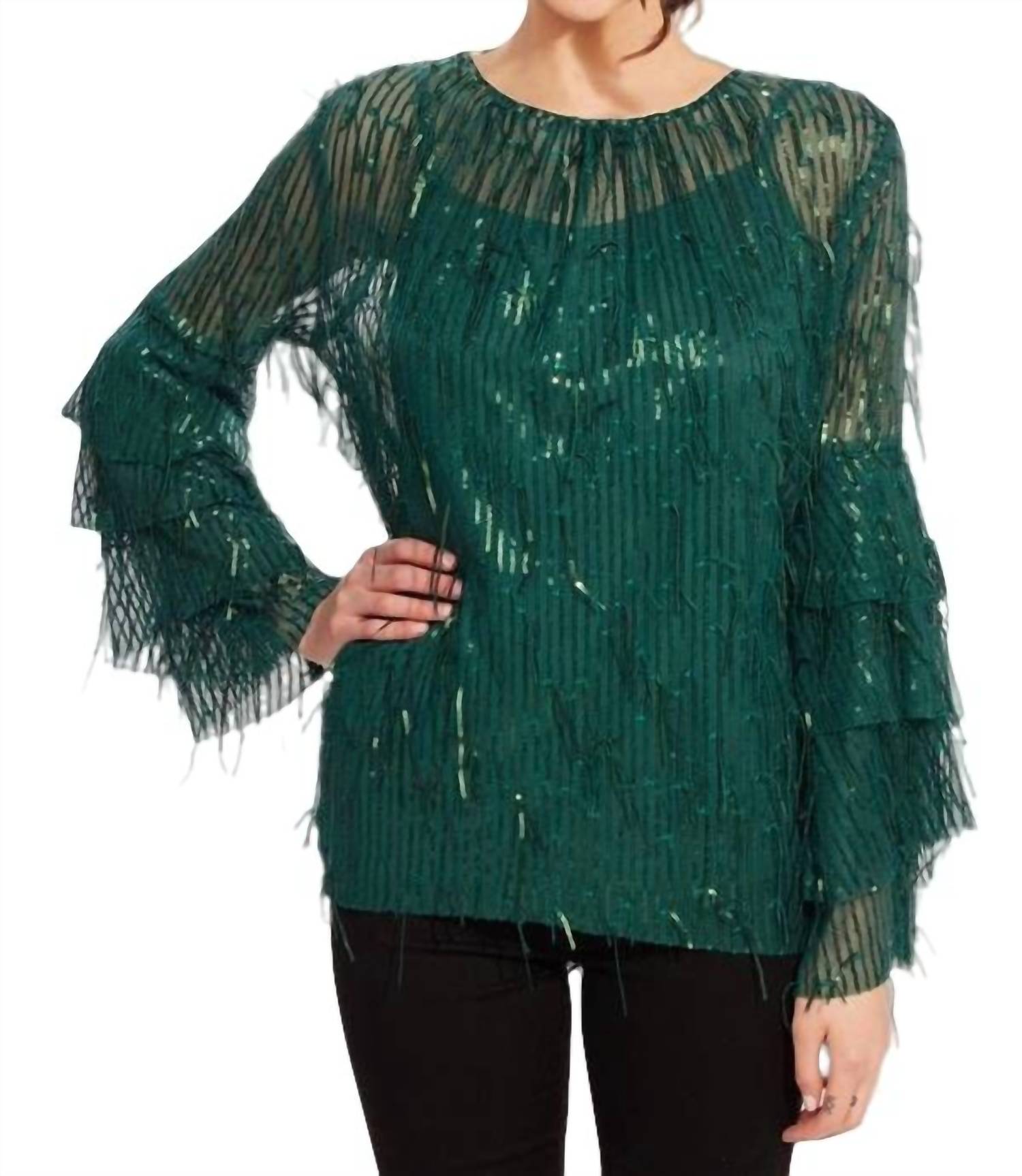 Pailletten Fransen Top in Glitzer Pine
