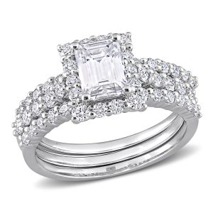 Mimi & Max 2 1/10ct DEW Created Moissanite Square Halo Bridal Ring in Sterling Silber gesetzt