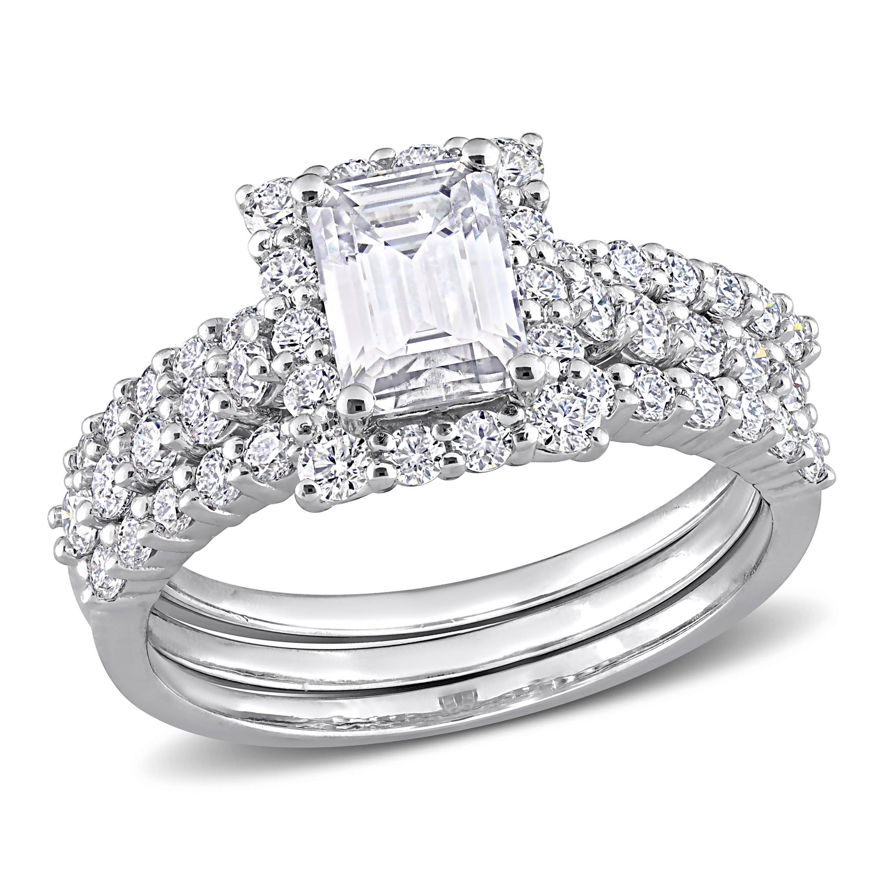 Mimi & Max 2 1/10ct DEW erstellt Moissanit Quadrat Halo Brautring Set in Sterling Silber