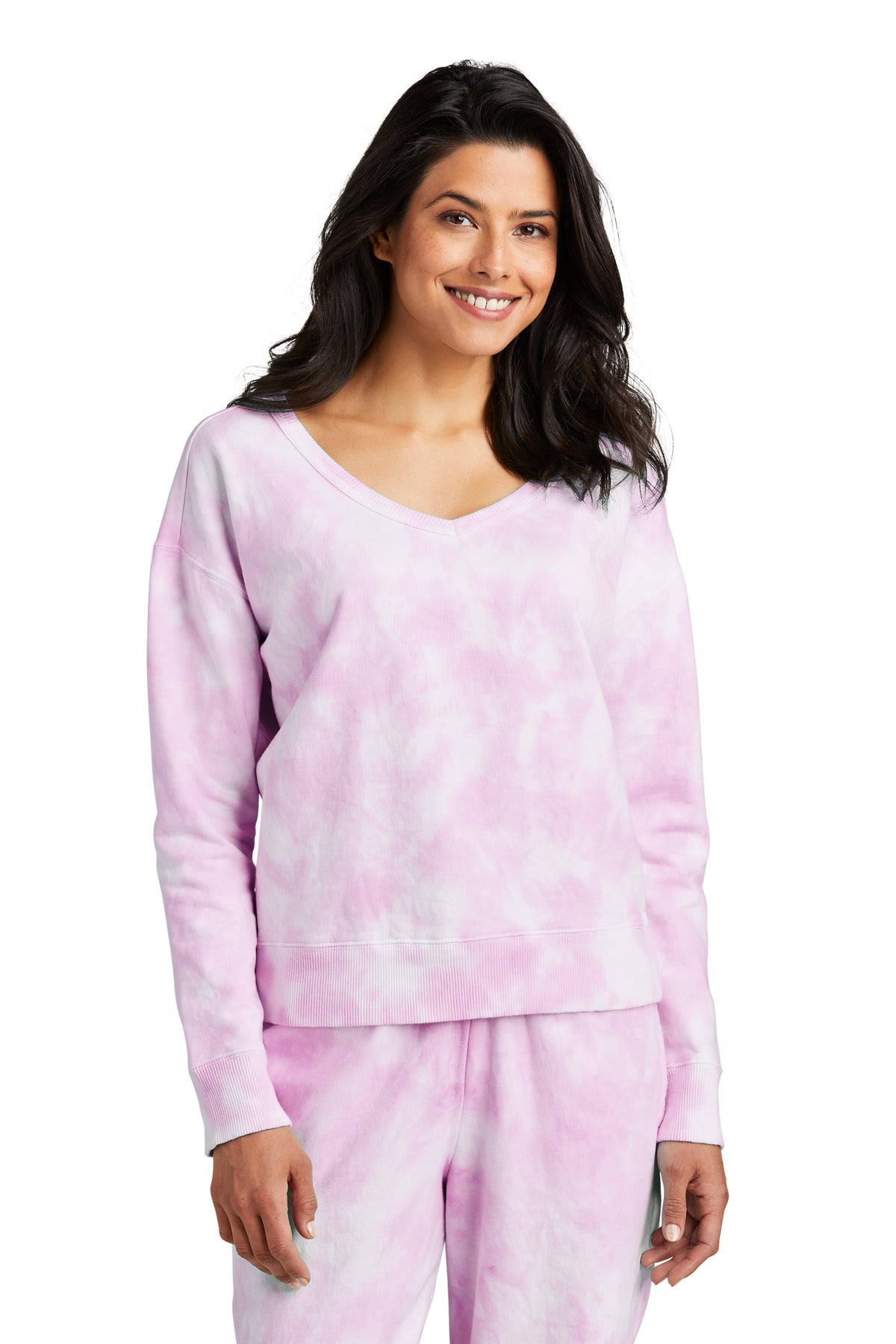 Port & Company Damen Strandwäsche Cloud Batikmuster V-Ausschnitt Sweatshirt LPC140V