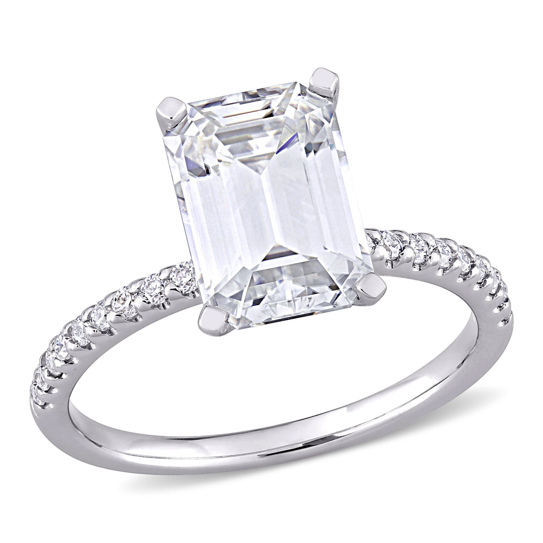 Mimi & Max 3 1/5ct DEW Emerald Created Moissanit Verlobungsring aus 10 Karat Weißgold