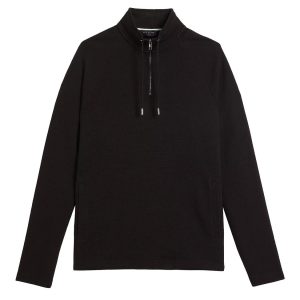 Herren Fahrer Baumwolle halb Reißverschluss Pullover Pullover in schwarz