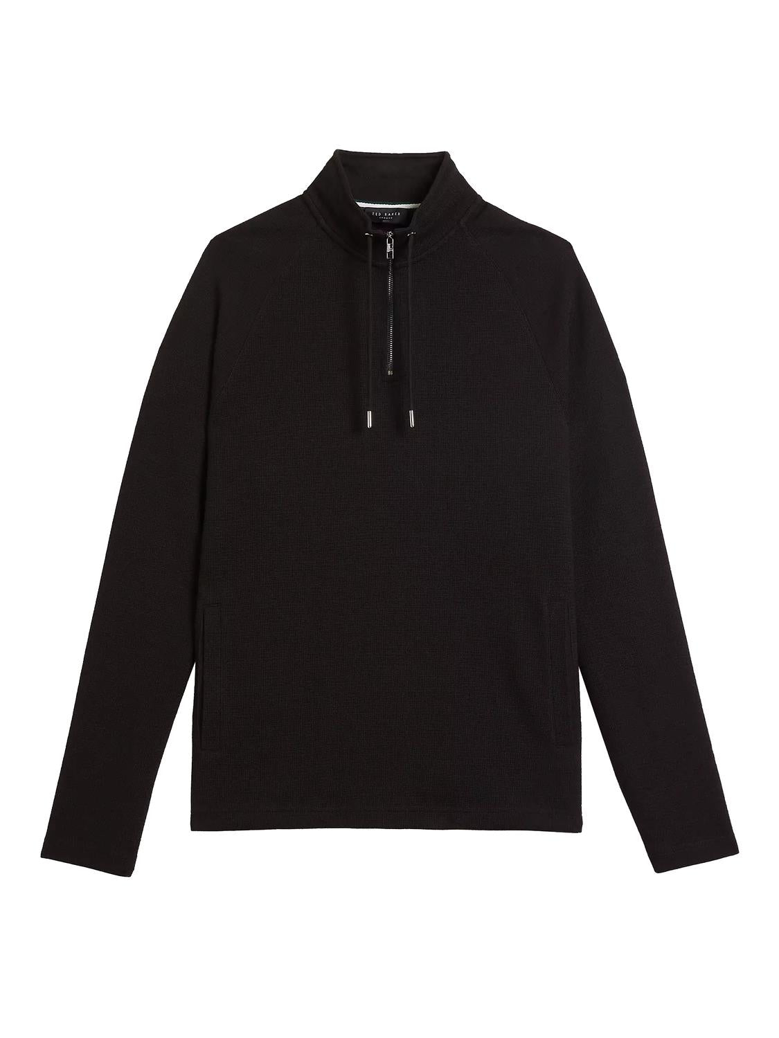 Herren Drovers Baumwolle Hälfte Zip Pullover Pullover in schwarz