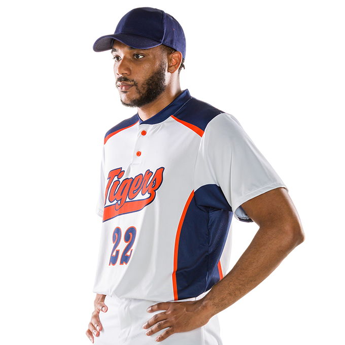 League Outfitters Benutzerdefinierte Elite Sublimated- Sublimierte Zwei-Knopf-Trikot
