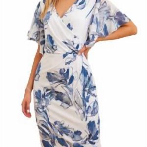 Flutter Sleeve Kleid in blau/multi