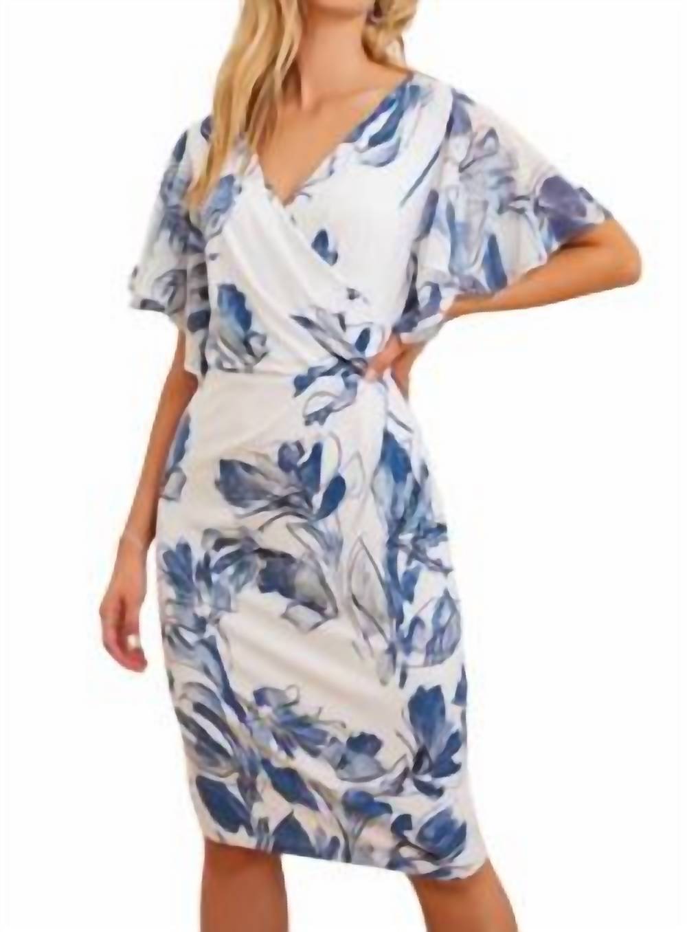 Flutter Ärmel Kleid in blau/Mehrfarbig