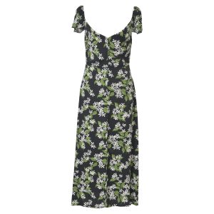Reformation Baxley Blumendruck Midikleid in schwarz und grün Viskose 7773712089148