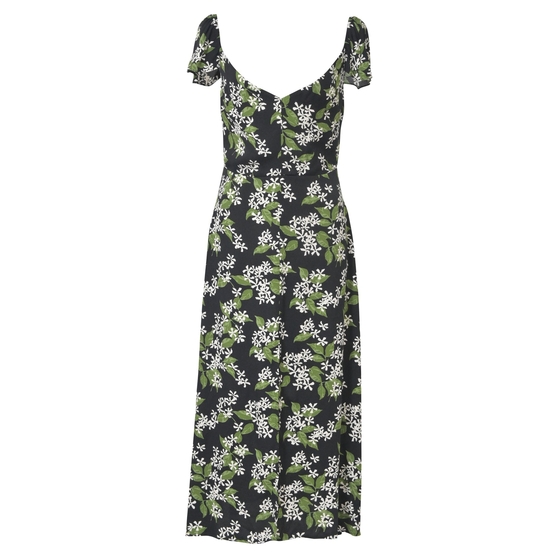 Reformation Baxley Midikleid mit Blumenmuster in Schwarz und Grün