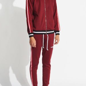 Herren Reißverschluss Jacke und Sweatpant in Burgund 7733768093756
