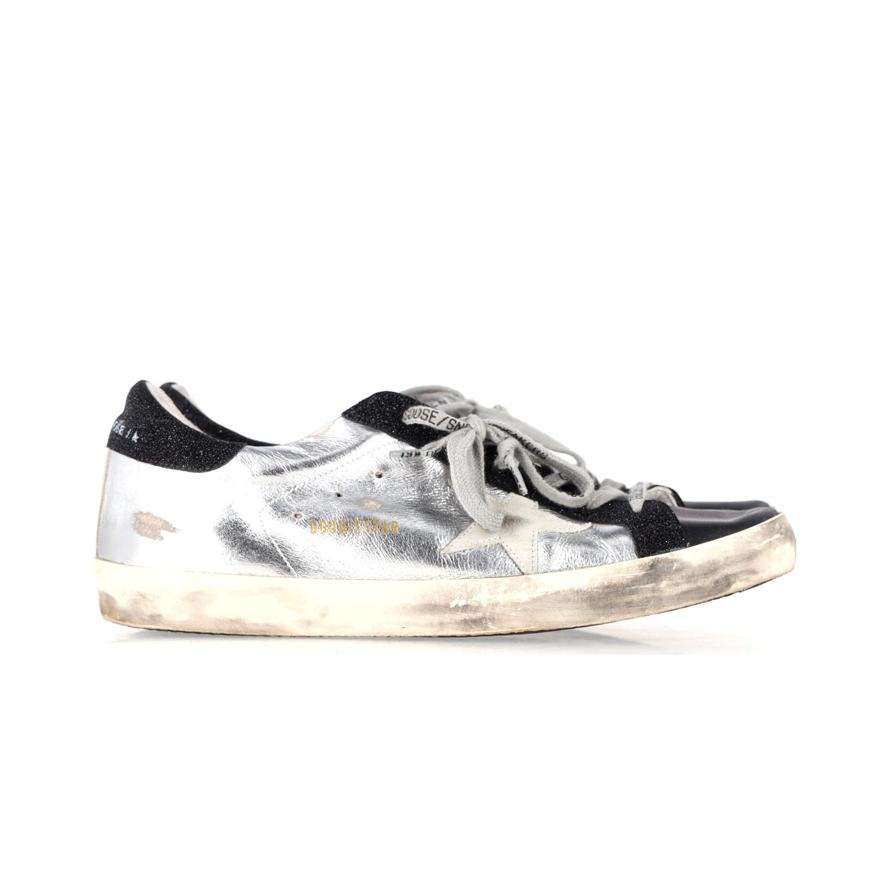 Golden Goose Superstar Sneaker aus silbernem Leder