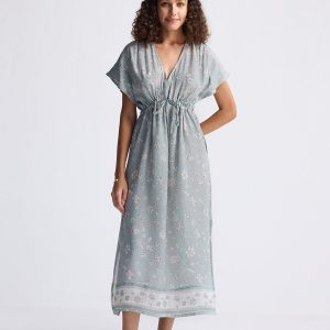 Gathered Maxikleid in Salbei grün
