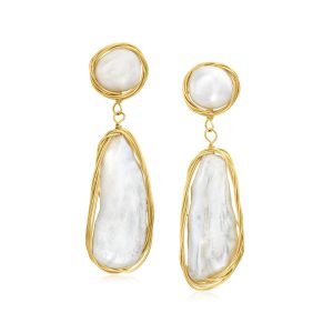 Ross-Simons 8-25mm Cultured Baroque Pearl Drop Ohrringe in 18kt Gold über Sterling