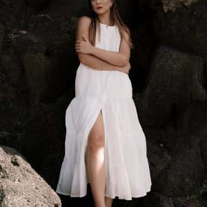 Ärmellos bestickte gestaffelte Maxi Kleid