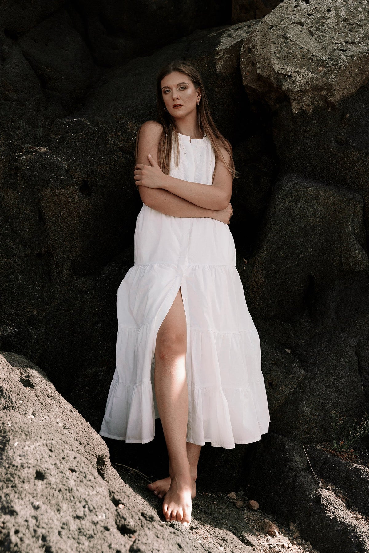 Ärmellos bestickte gestaffelte Maxi Kleid