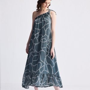 One Shoulder Midikleid in abstrakten Streifen