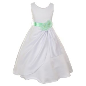 große Mädchen weiße Minze Braut stumpf Satin Pailletten Blumen Anlass Kleid 8-14