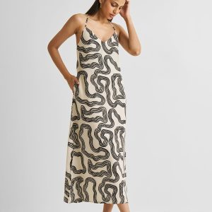 Midi Slip Kleid in schwarzen Streifen